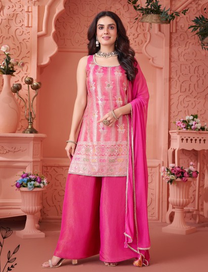 Rani pink palazzo suit with vibrant festive appeal