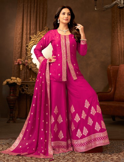 Magenta silk palazzo suit with classic pakistani charm