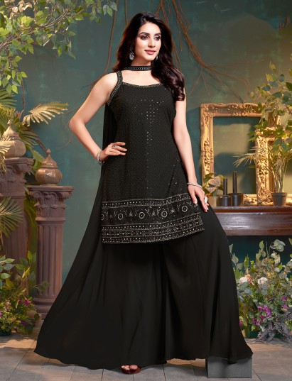 Black silk palazzo suit with mirror sequin work