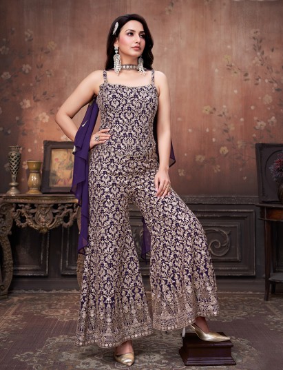 Purple georgette elegant palazzo set for festive wear