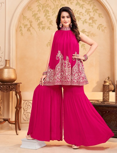 Rani pink tissue silk designer sharara set