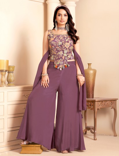 Dusty purple satin crepe silk festive palazzo set
