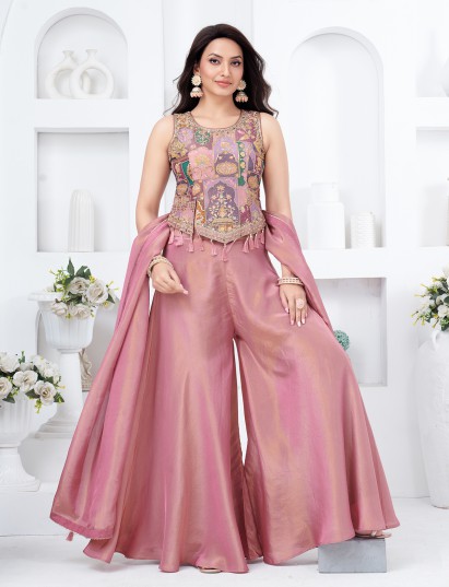 Pastel pink tissue silk elegant festive palazzo ensemble