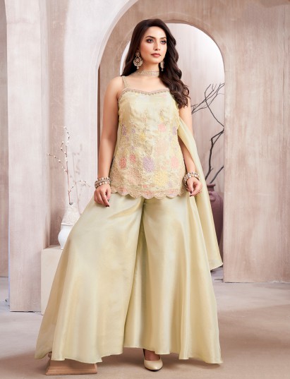 Pastel cream tissue silk elegant palazzo set