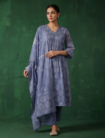 Grey cotton printed kurti set with minimal elegant style