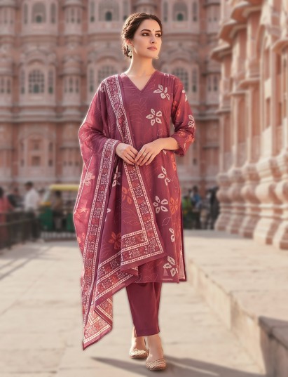 Onion pink cotton floral kurti set with soft styling
