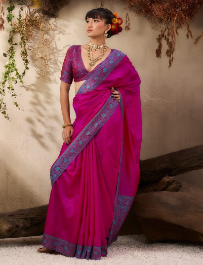 Beautiful pink silk zari festive saree collection