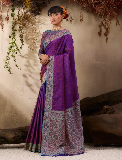Elegant purple woven kanjivaram festive silk saree