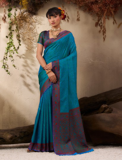 Royal blue woven silk festive traditional saree