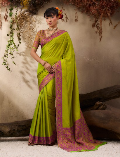 Graceful green silk zari festive wear saree