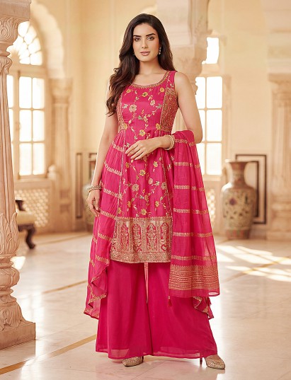 Rani pink silk festive designer palazzo outfit