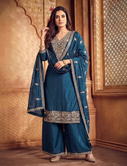 Rama blue silk pakistani style palazzo ensemble
