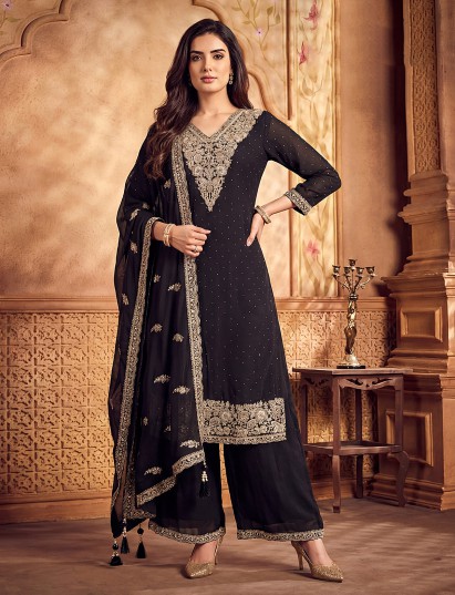 Black silk pakistani palazzo set with dupatta