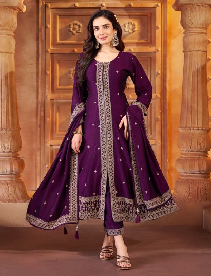 Purple silk anarkali inspired salwar suit set