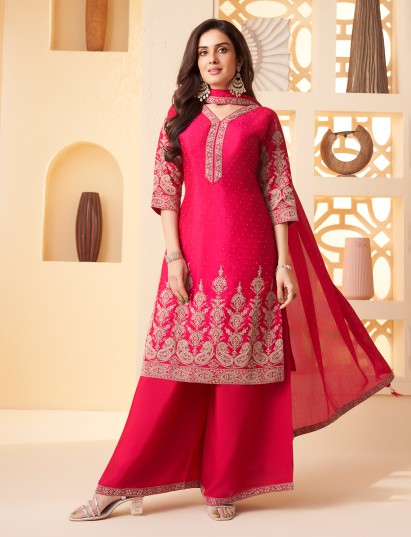 Magenta chiffon georgette festive palazzo outfit