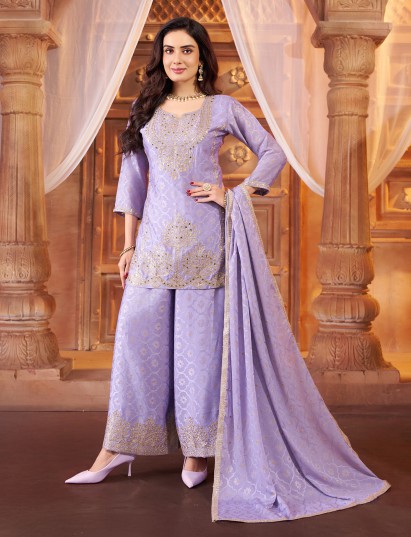 Lilac purple silk pakistani palazzo festive set