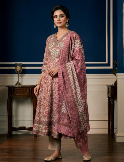 Off white cotton printed kurti set with dupatta