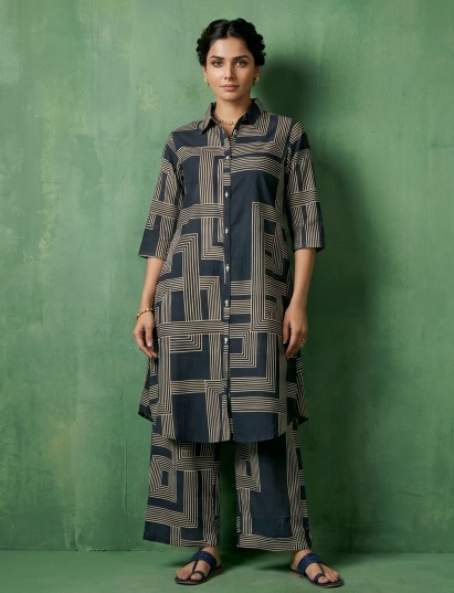 Black cotton printed casual kurti set