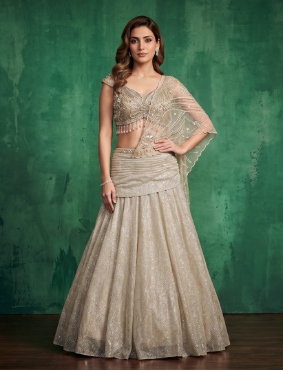 Cream pre draped contemporary lehenga choli