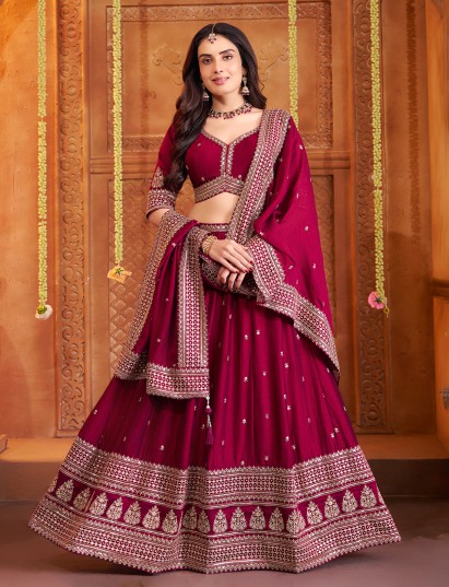 Maroon silk festive lehenga choli with sequin detailing