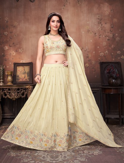 Cream soft silk elegant lehenga choli with dupatta