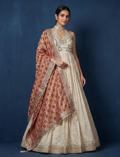 Designer off white floor length ethnic salwar suit