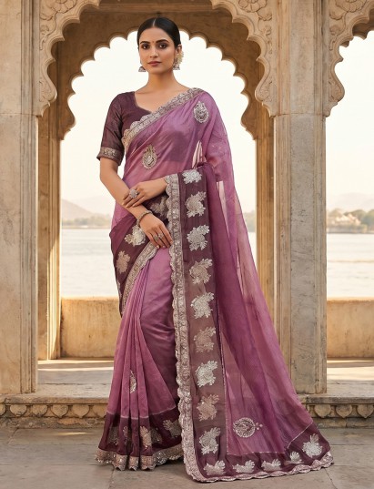 Wine dola silk saree with unstitched blouse