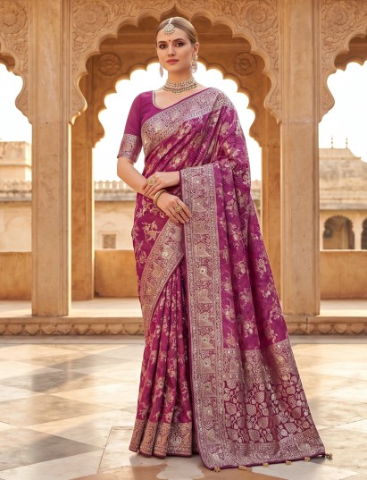 Dusty mauve dola silk saree with unstitched blouse