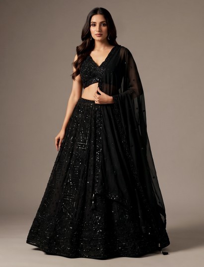 Midnight black lehenga with sparkling glamour