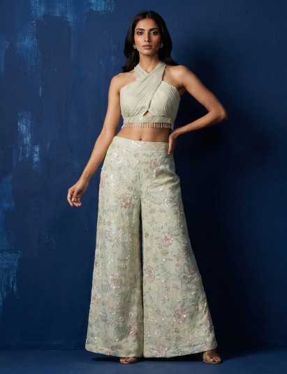Stylish cream halter indowestern attire
