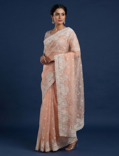 Elegant peach procession border organza saree