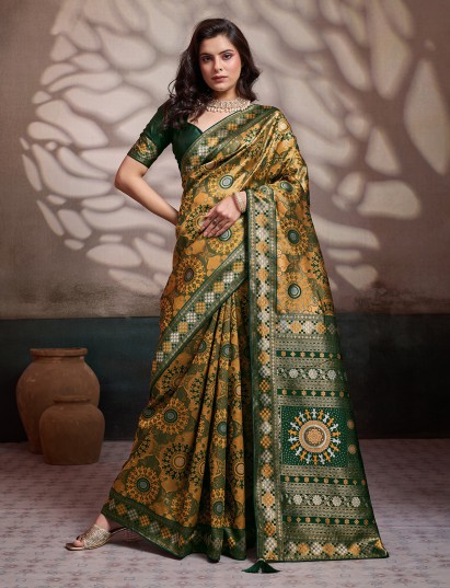 Royal yellow silk saree with rich zari