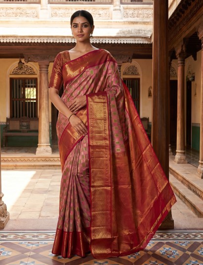 Pure pink Kanjivaram silk saree for wedding elegance
