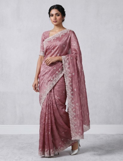 Onion pink tissue silk saree crafted with festive appeal