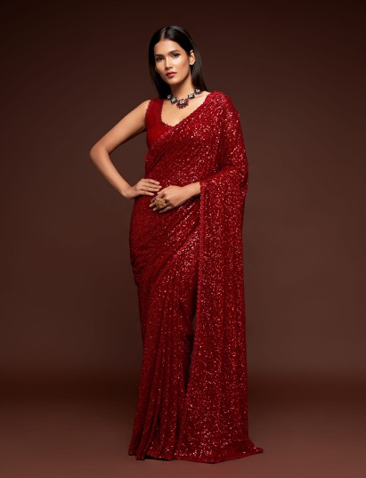 Regal ruby red occasion wear saree