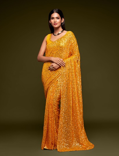 Majestic honey yellow festive saree