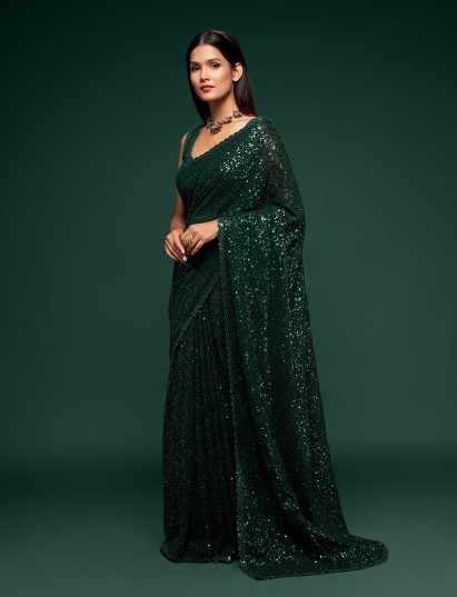 Elegant deep green reception wear saree