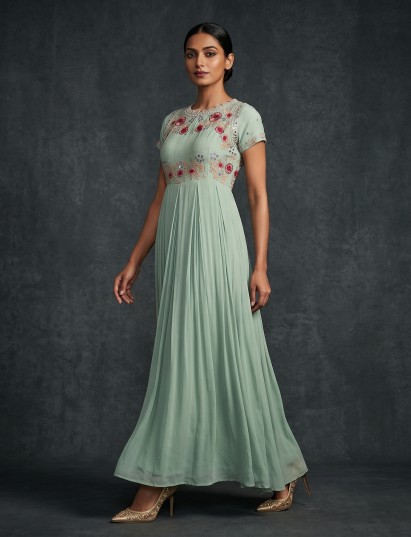 Mint green festive embroidered Anarkali suit
