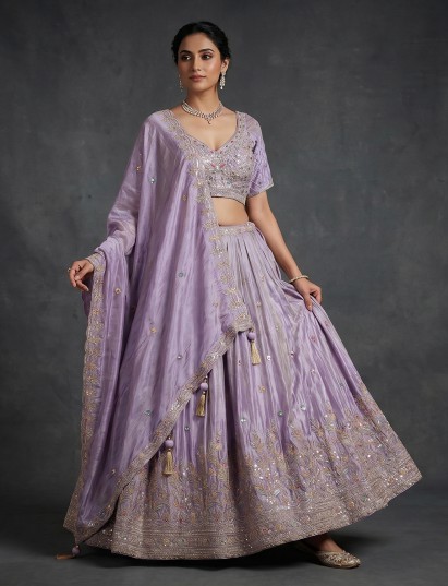 Lavender purple tissue silk lehenga choli with refined elegance