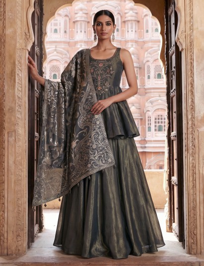 Charcoal grey festive palazzo suit set