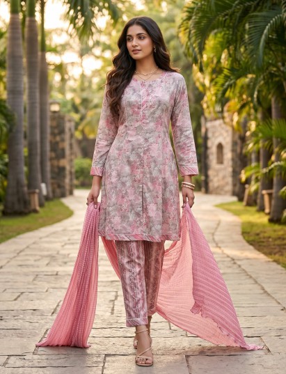Dusty pink floral straight frock suit