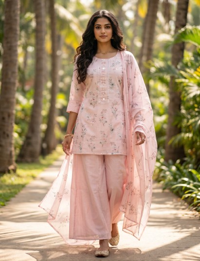 Blush pink silk festive palazzo suit