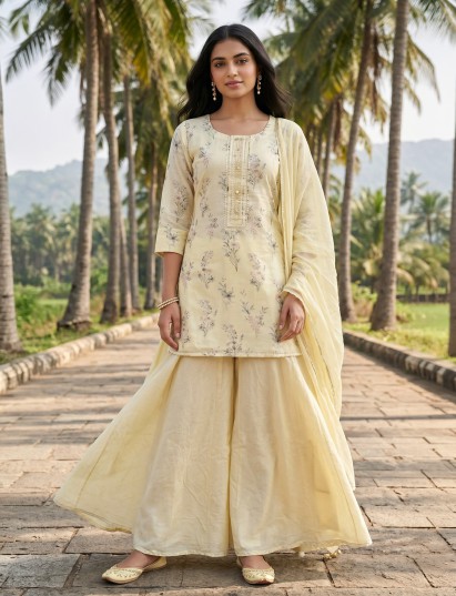 Lemon yellow silk festive palazzo set