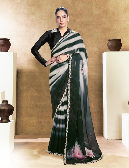 Opulent green digital shaded silk saree