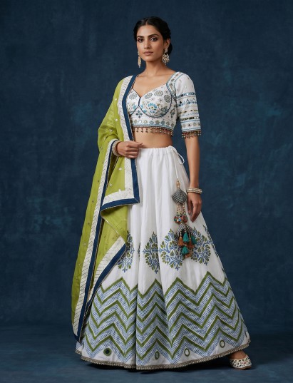 White printed festive lehenga choli