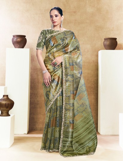 Radiant pastel blue festive silk saree