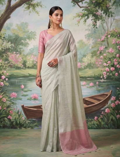 Mint frost woven tissue silk saree