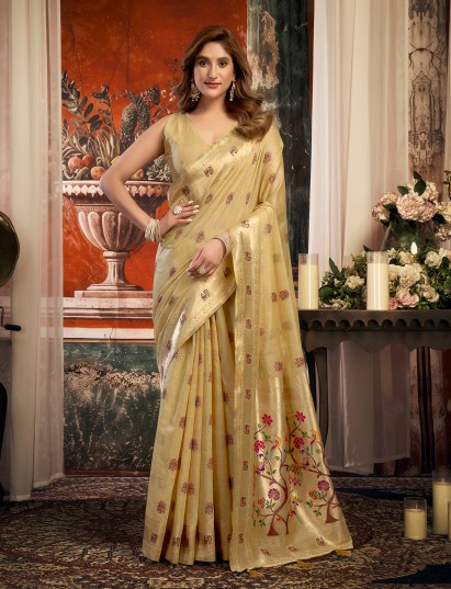 Celestial light olive paithani saree