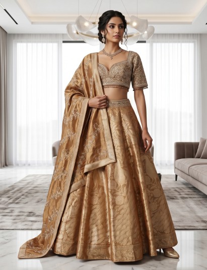 Rust orange Banarasi bridal lehenga choli