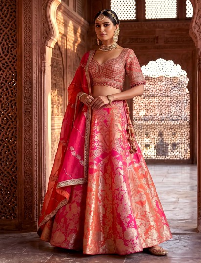 Red Banarasi wedding lehenga choli
